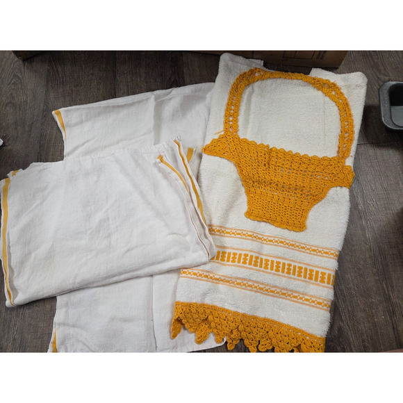 Unbranded Other - Vintage Orange Kitchen Bathroom 1960s 1970s White Towels